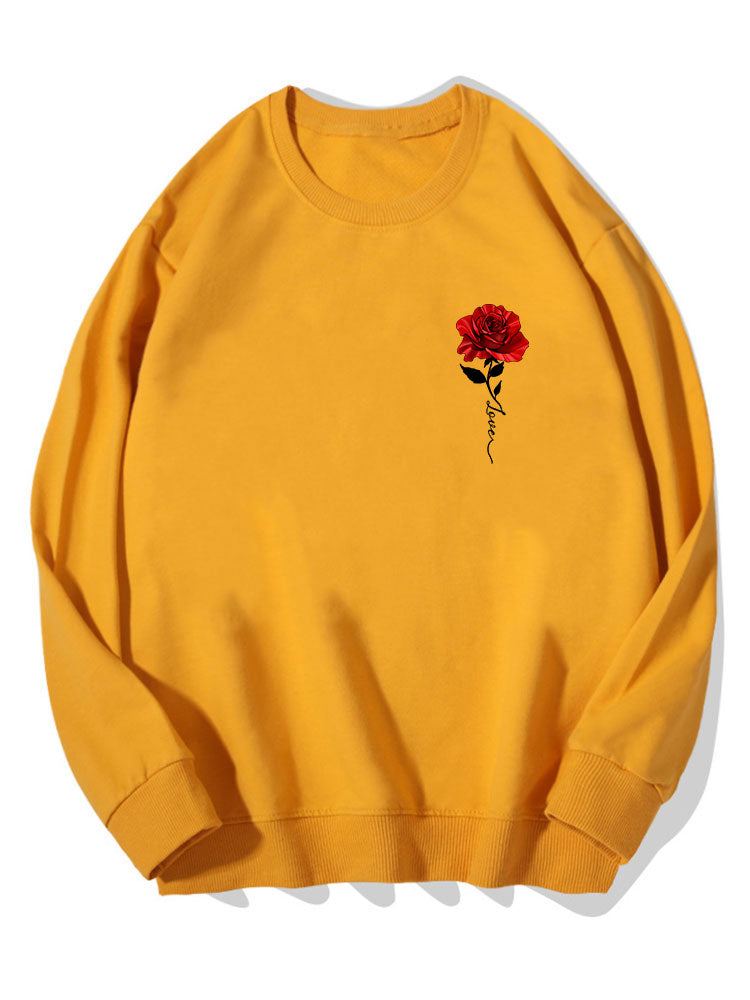 Sweat-shirt en coton imprimé roses rouges