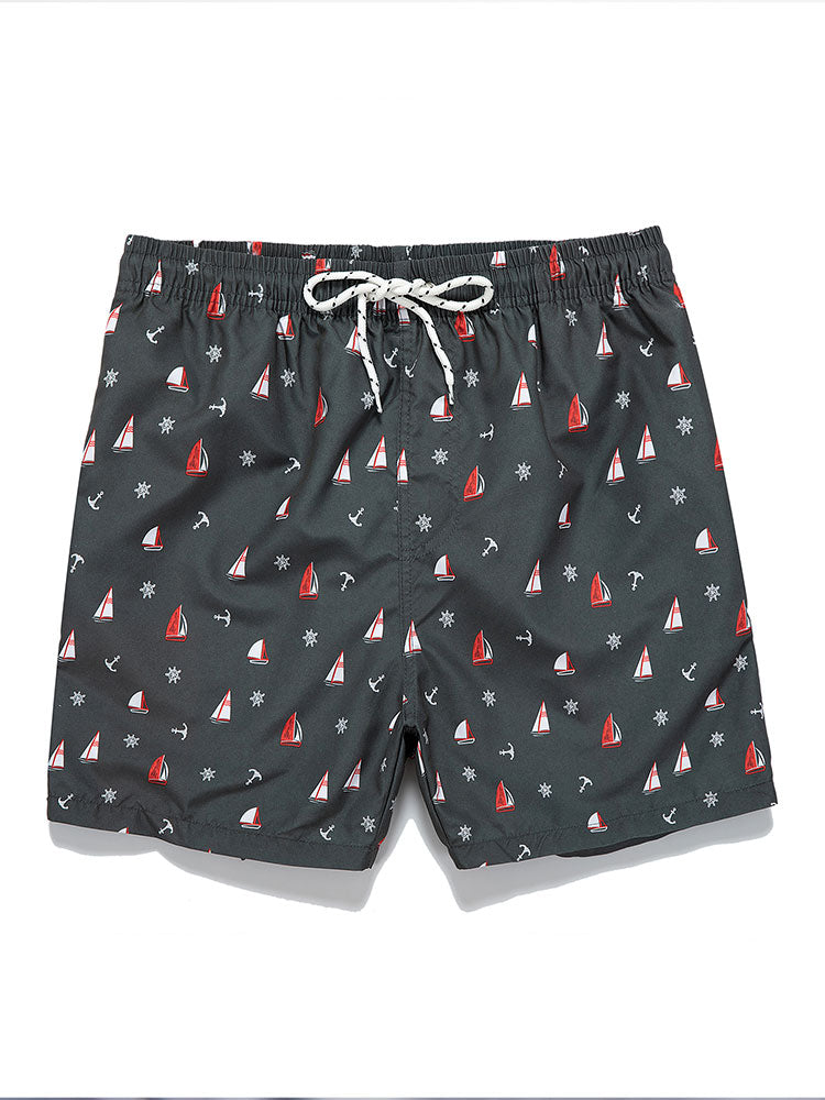 Sailboat Anchor Print Swim Shorts