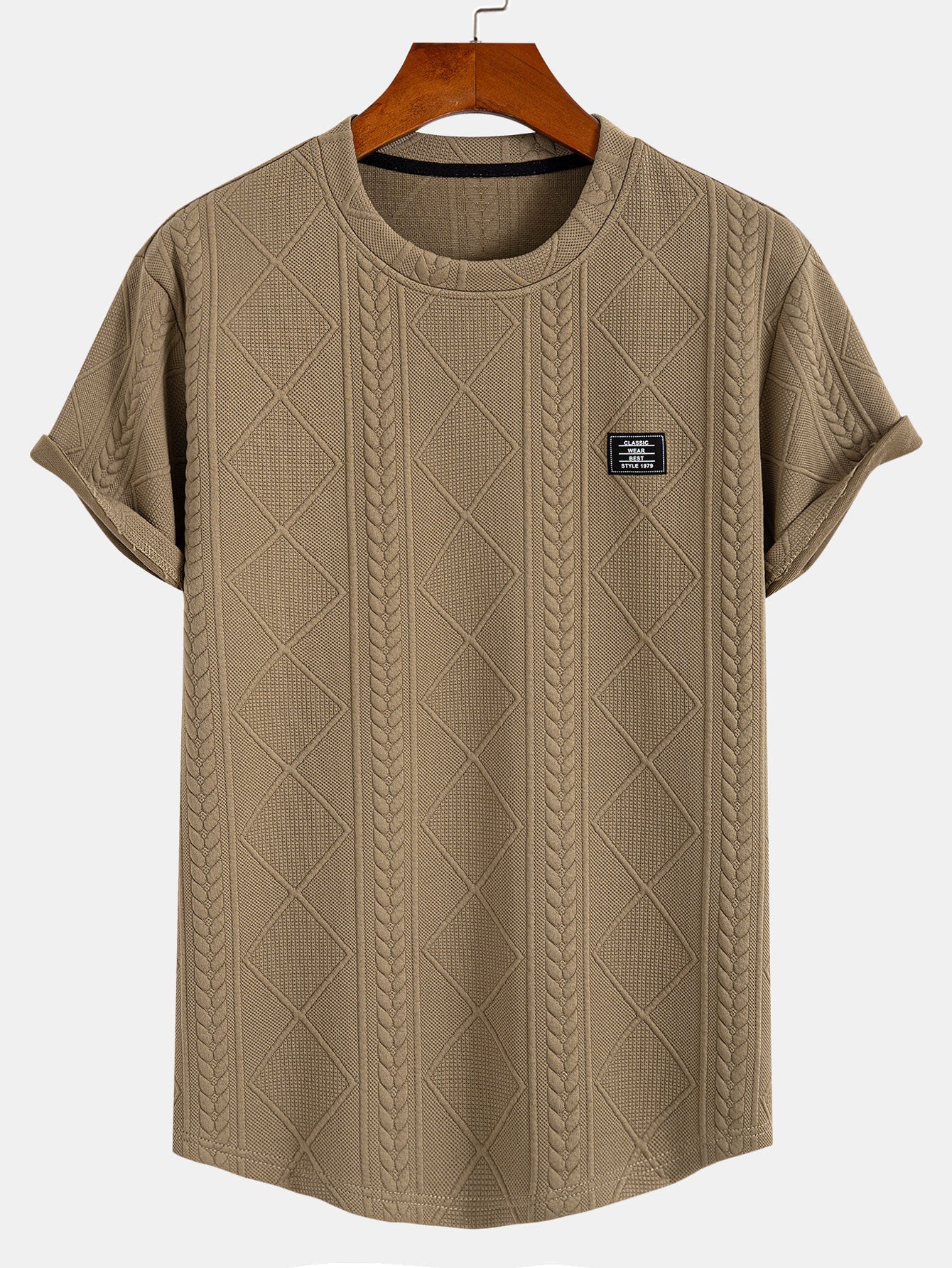 Short Sleeve Geometric Jacquard Arc Hem T-Shirt