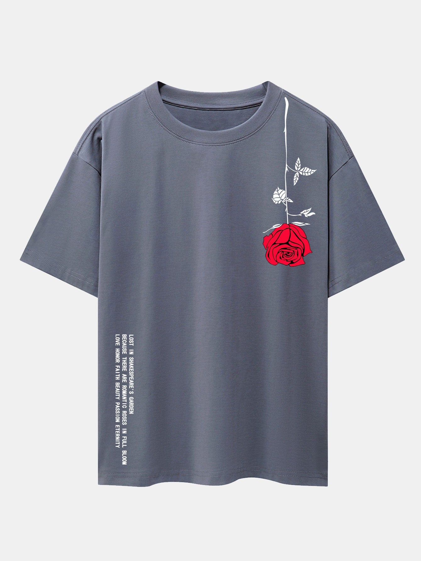 Slogan Rose Print Drop Shoulder Oversize T-Shirt