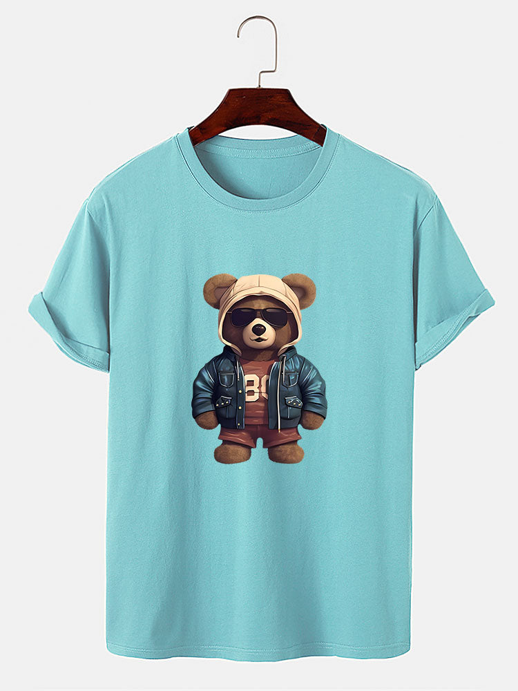 Bear In Leather Jacket Print T-Shirt