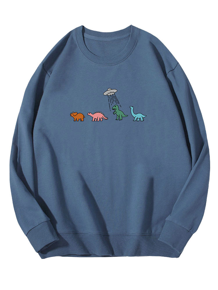 Cartoon Dinosaur Print Cotton Sweatshirt