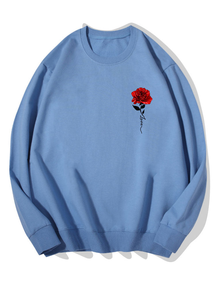 Sweat-shirt en coton imprimé roses rouges