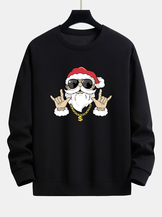 Sweat-shirt coupe décontractée à imprimé Père Noël Hip Hop