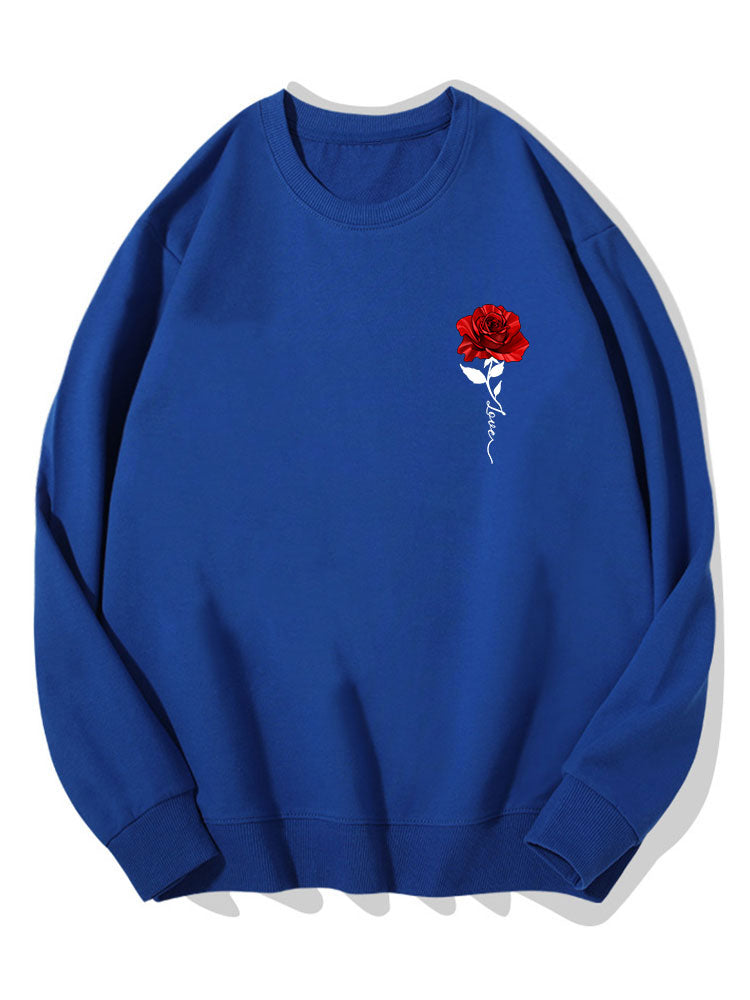 Sweat-shirt en coton imprimé roses rouges