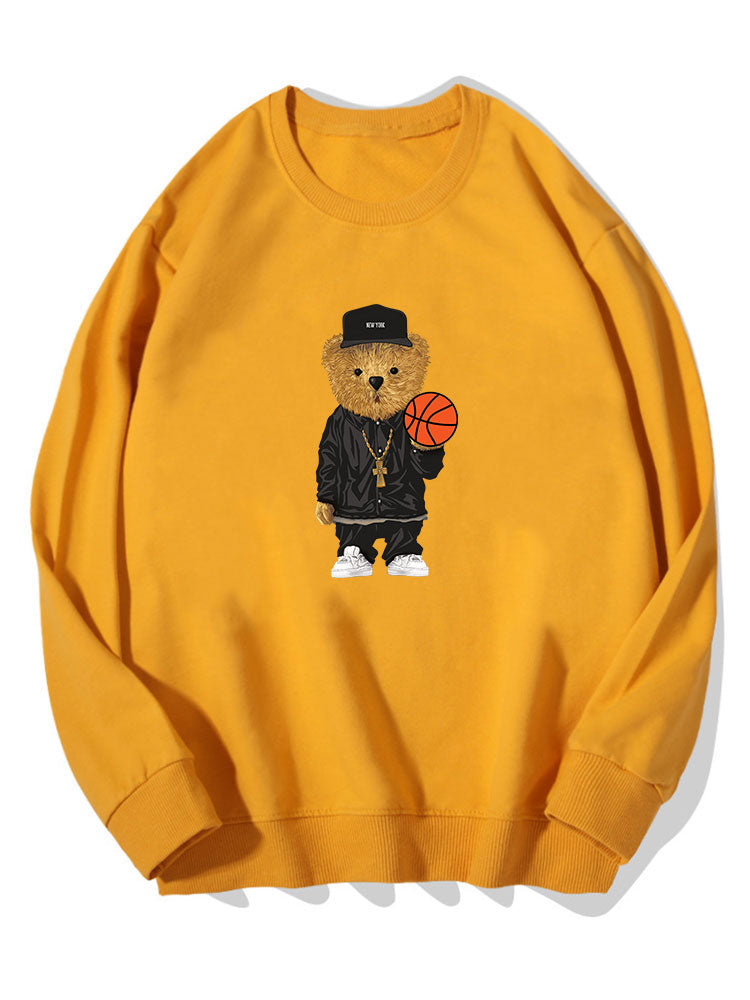 Sweat-shirt en coton à imprimé ours de basket-ball