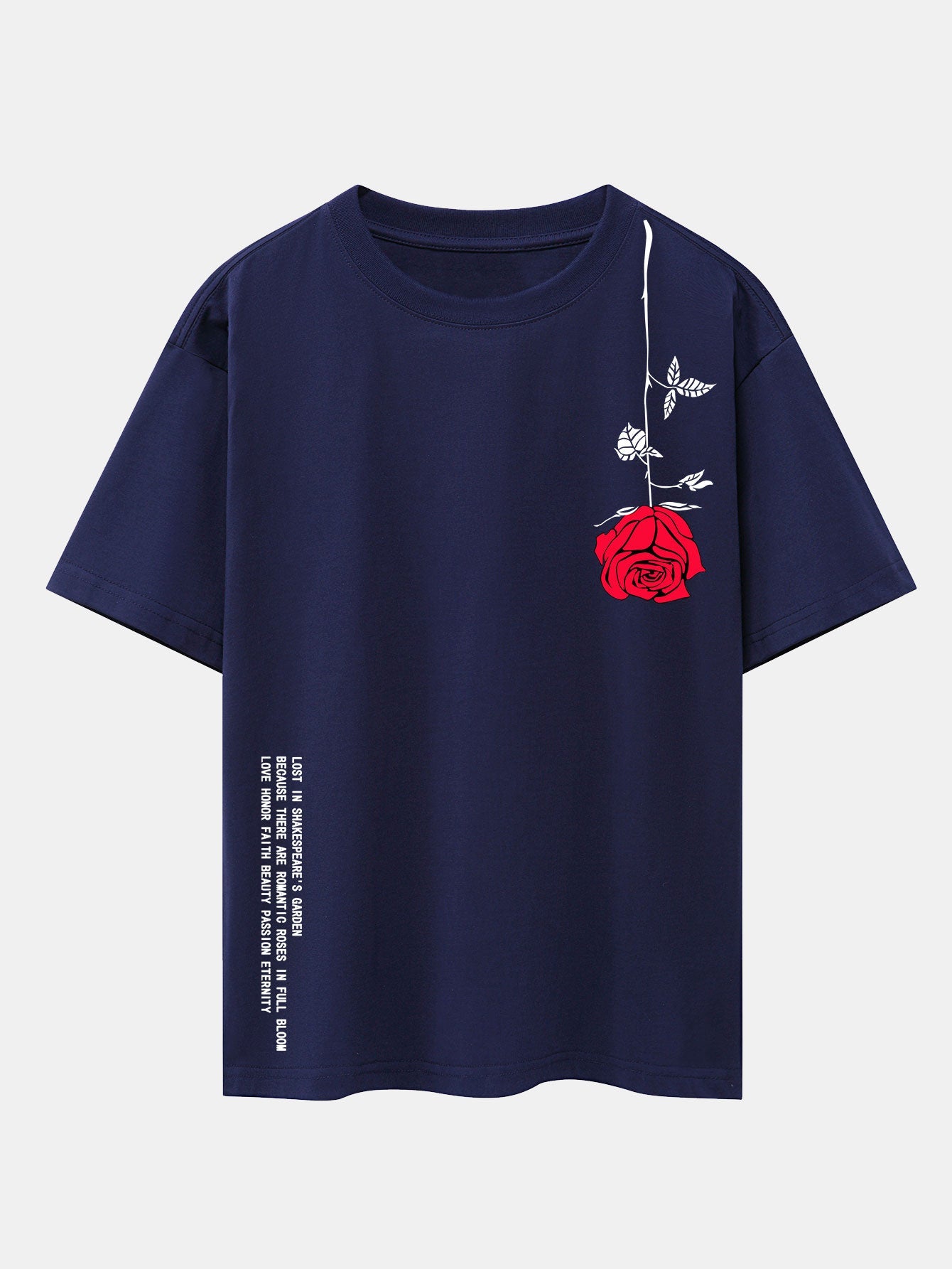 Slogan Rose Print Drop Shoulder Oversize T-Shirt