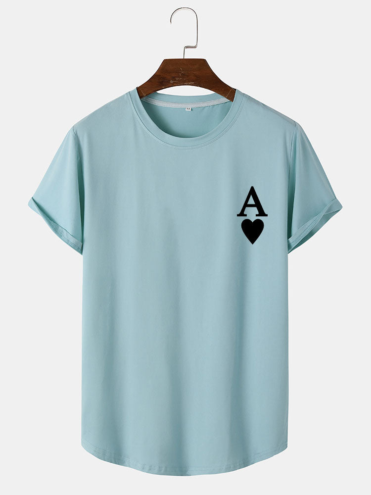 Ace of Spades Print Arc Hem T-Shirt