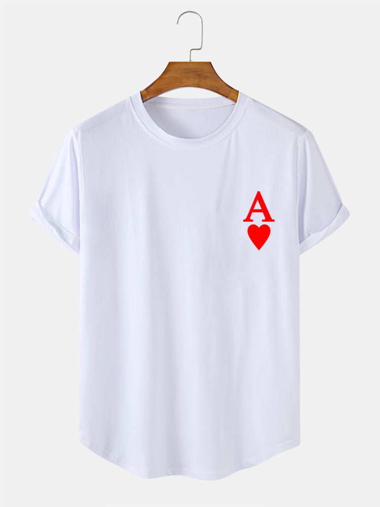 Ace of Hearts Print Arc Hem T-Shirt