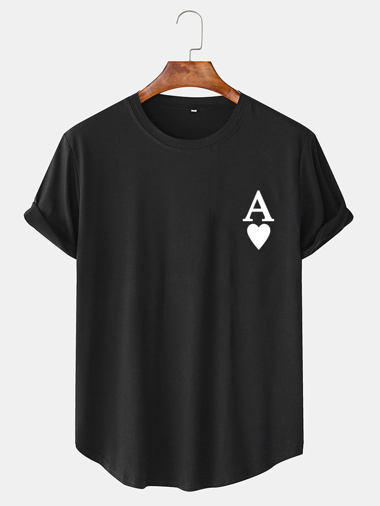 Ace of Spades Print Arc Hem T-Shirt