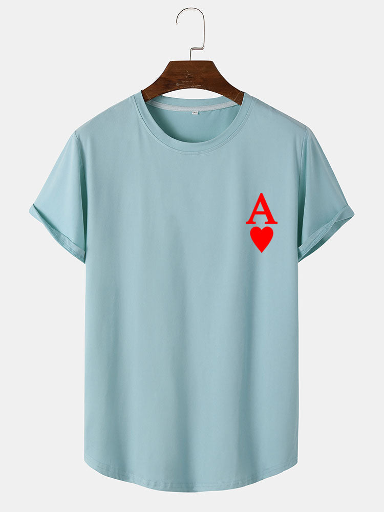 Ace of Hearts Print Arc Hem T-Shirt