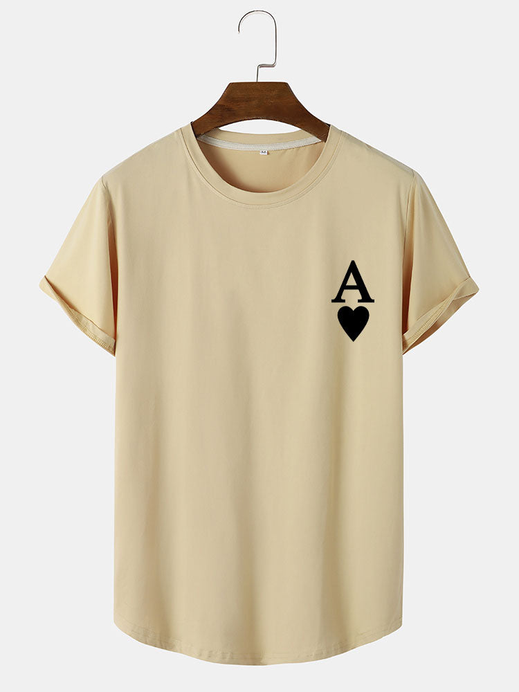 Ace of Spades Print Arc Hem T-Shirt