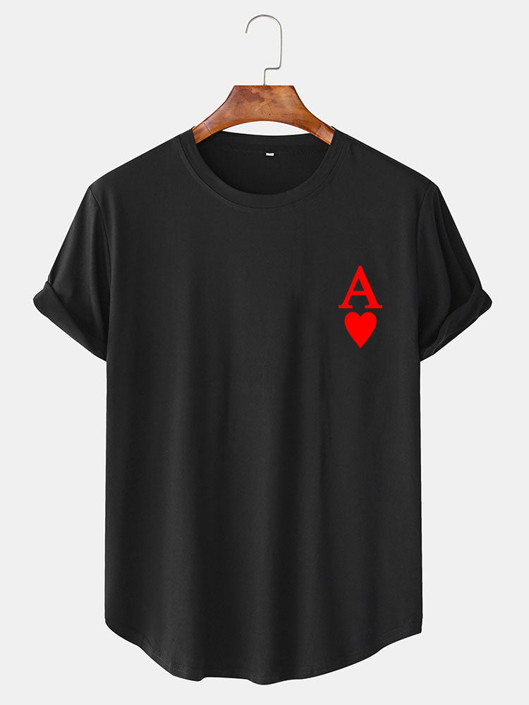 Ace of Hearts Print Arc Hem T-Shirt