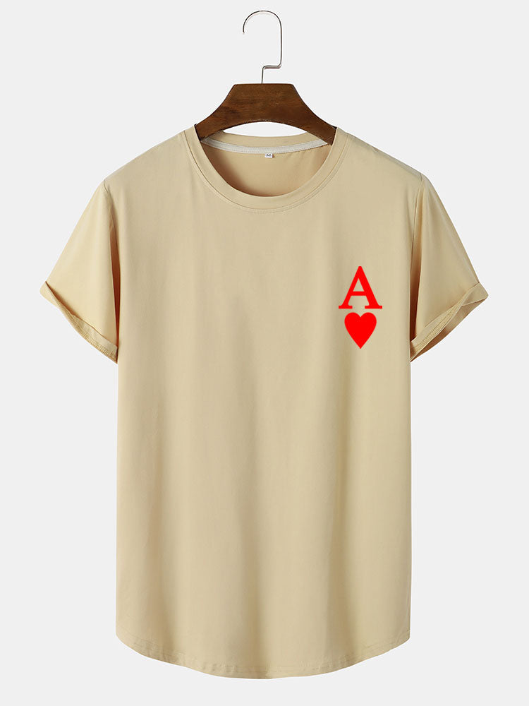 Ace of Hearts Print Arc Hem T-Shirt