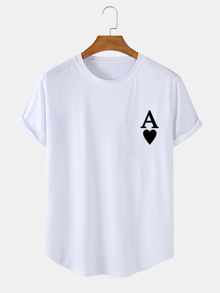 Ace of Spades Print Arc Hem T-Shirt