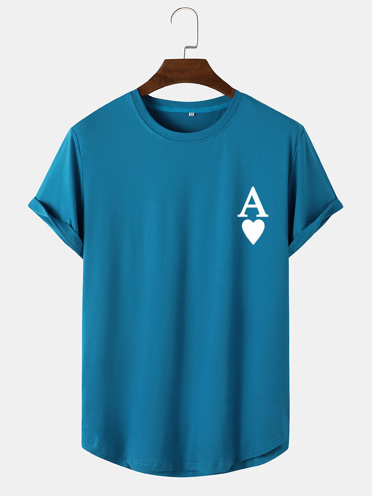 Ace of Spades Print Arc Hem T-Shirt