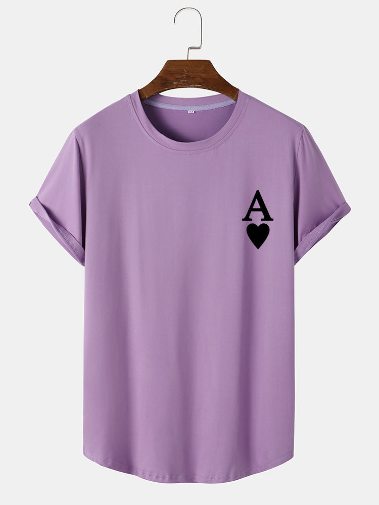 Ace of Spades Print Arc Hem T-Shirt