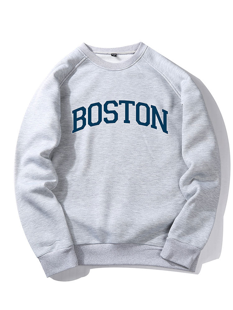 Sweat-shirt manches raglan imprimé lettre Boston