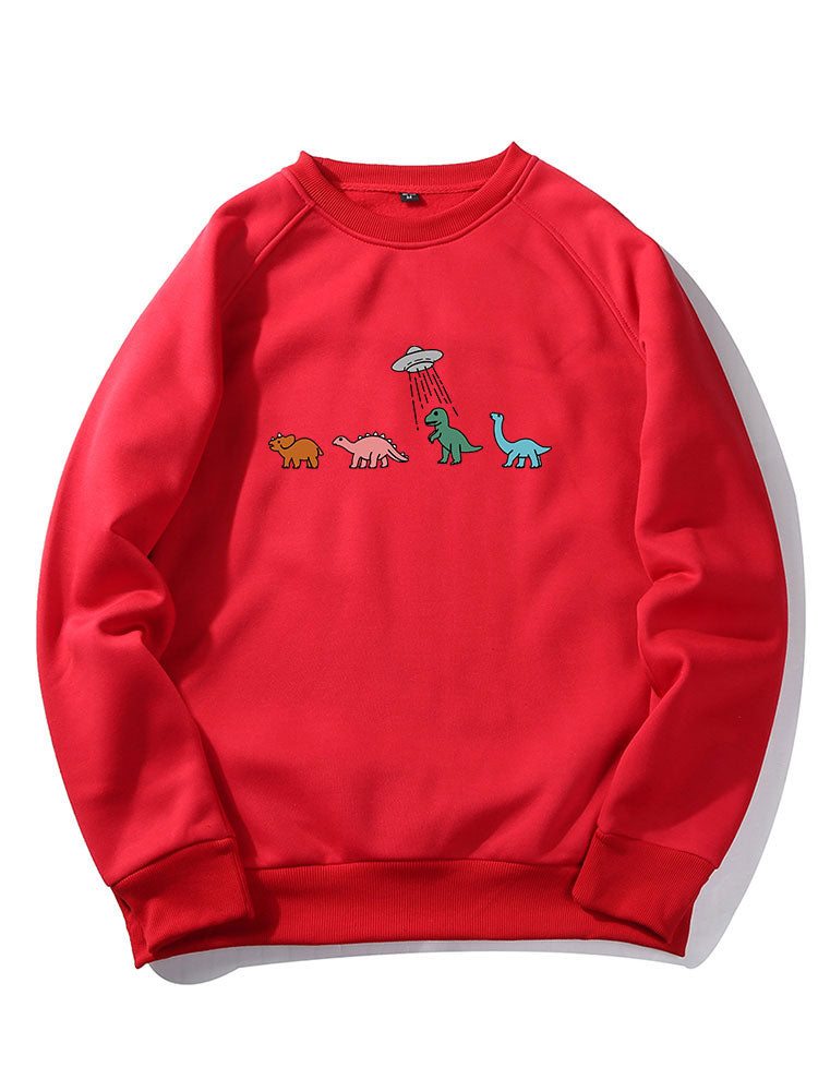 Cartoon Dinosaur Print Raglan Sleeves Sweatshirt