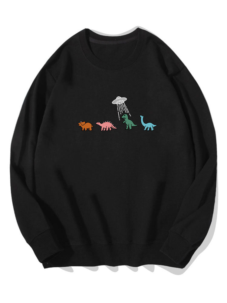 Cartoon Dinosaur Print Cotton Sweatshirt