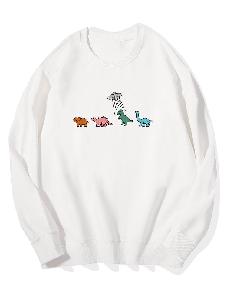 Cartoon Dinosaur Print Cotton Sweatshirt