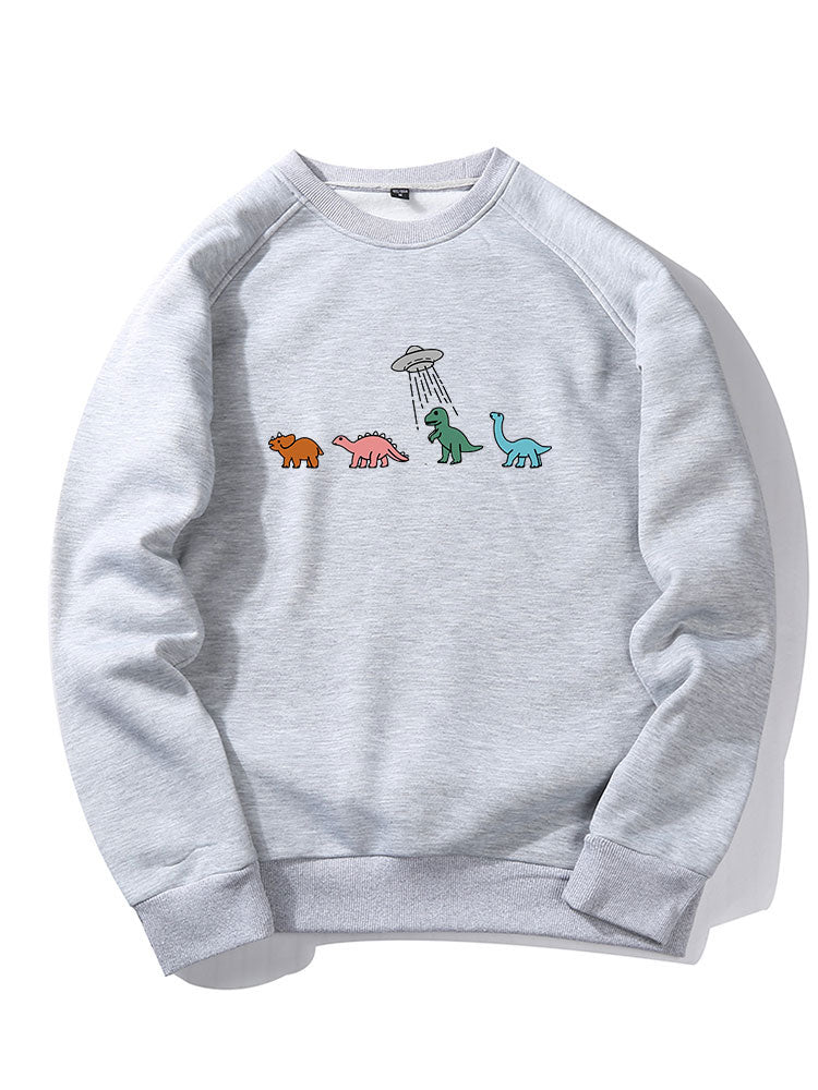 Cartoon Dinosaur Print Raglan Sleeves Sweatshirt