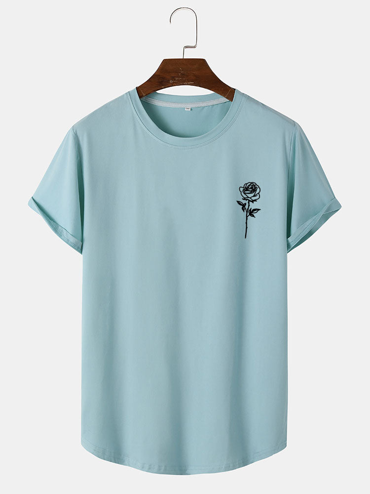 Rose Print Arc Hem T-Shirt