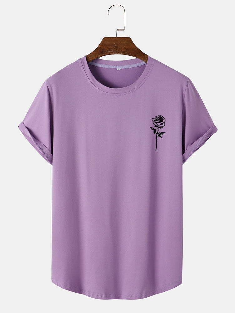 Rose Print Arc Hem T-Shirt