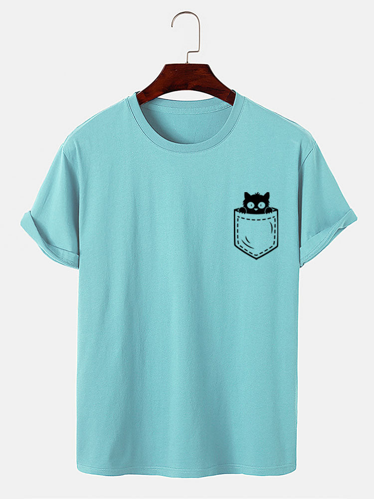 Cat In Pocket Print T-Shirt