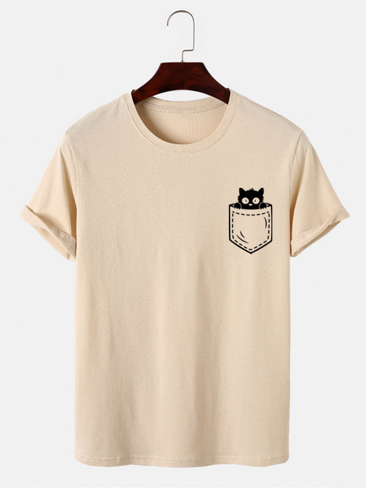 Cat In Pocket Print T-Shirt