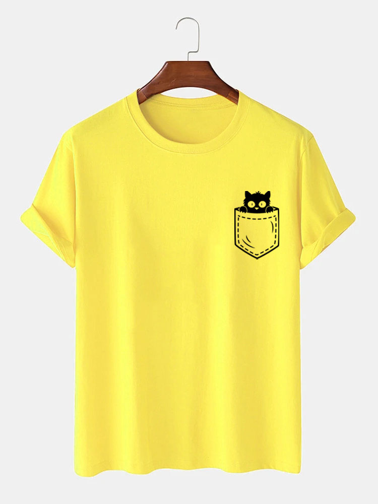 Cat In Pocket Print T-Shirt