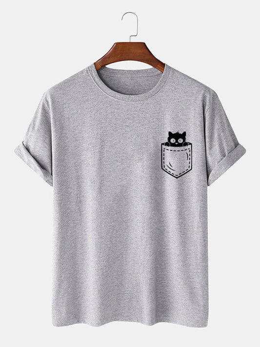 Cat In Pocket Print T-Shirt