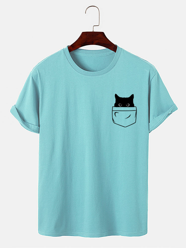 Pocket Cat Print T-Shirt