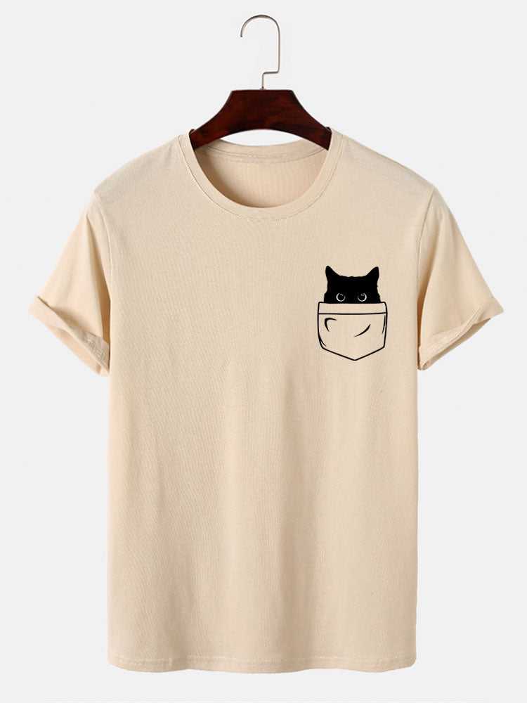 Pocket Cat Print T-Shirt