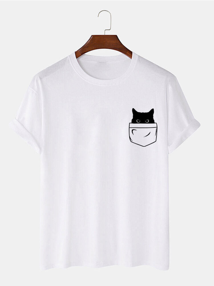 Pocket Cat Print T-Shirt