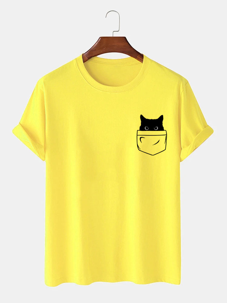 Pocket Cat Print T-Shirt