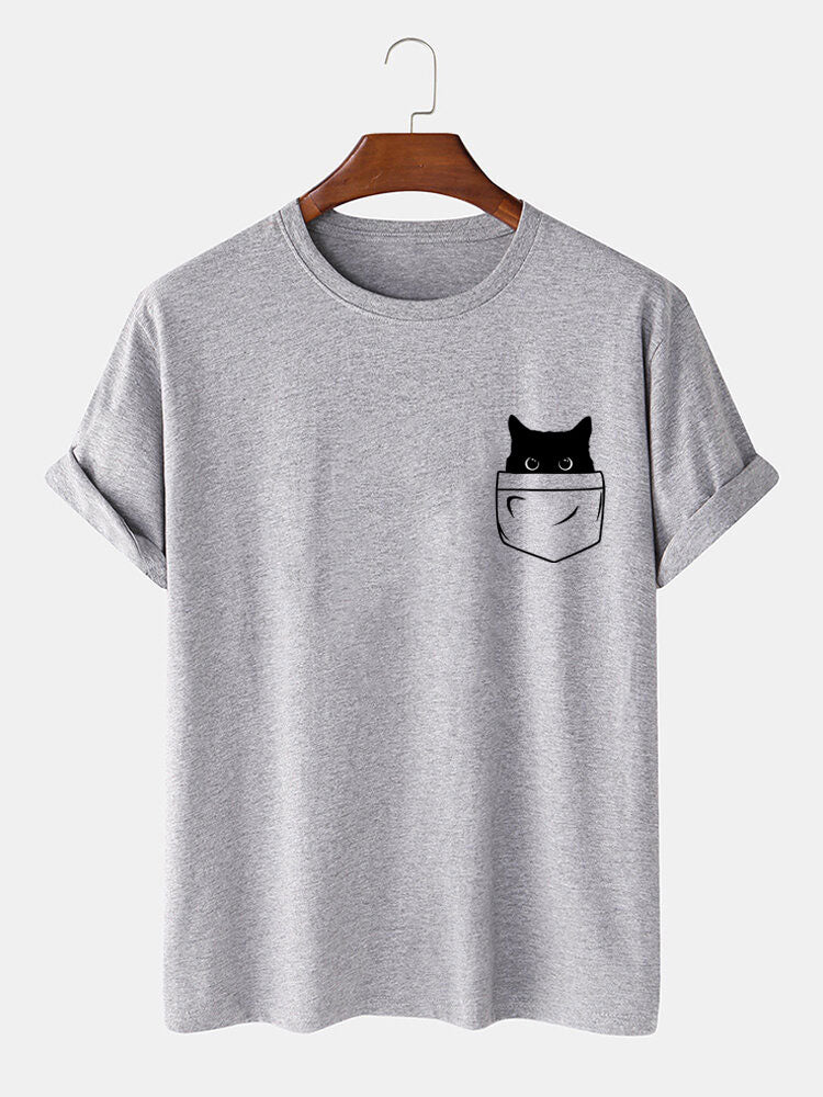 Pocket Cat Print T-Shirt