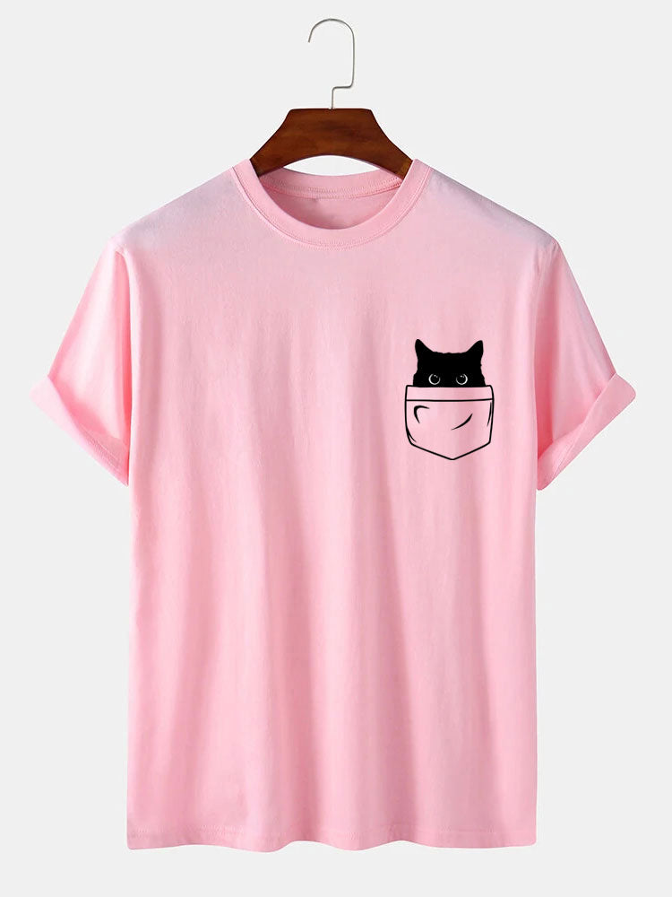 Pocket Cat Print T-Shirt