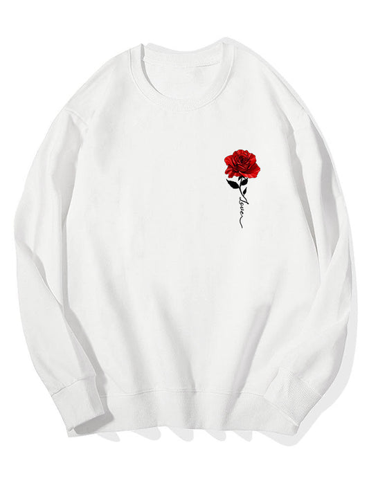 Sweat-shirt en coton imprimé roses rouges