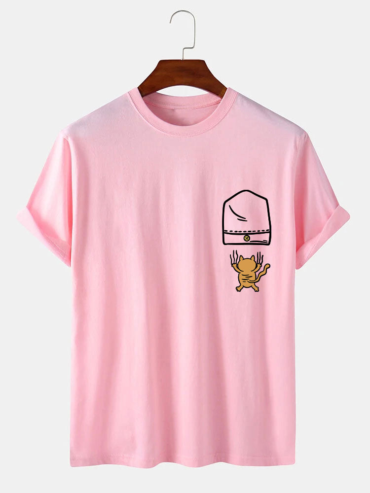 Cat Falling From Pocket Print T-Shirt