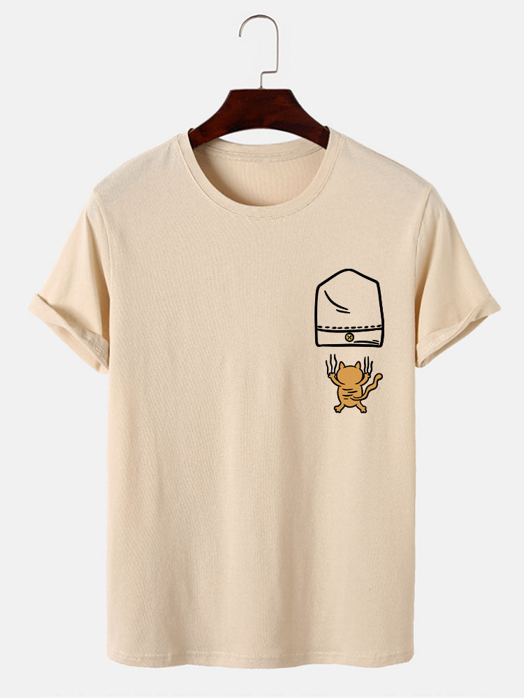 Cat Falling From Pocket Print T-Shirt