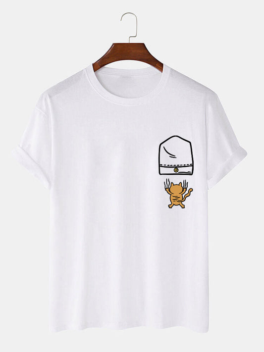 Cat Falling From Pocket Print T-Shirt