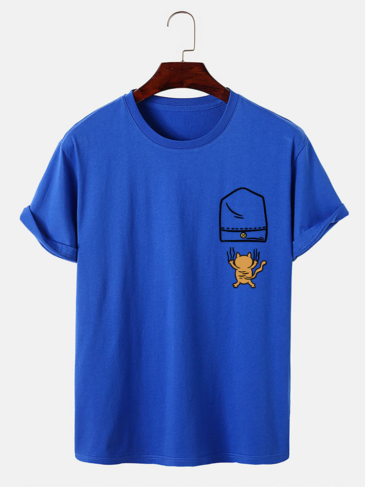 Cat Falling From Pocket Print T-Shirt