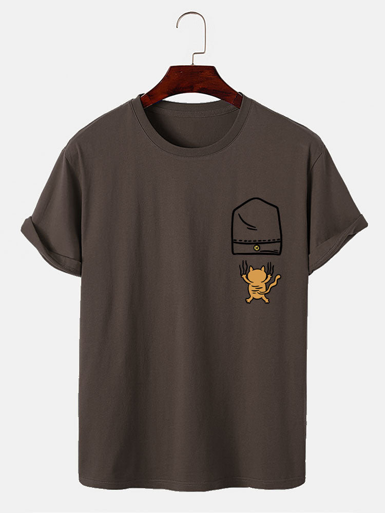 Cat Falling From Pocket Print T-Shirt