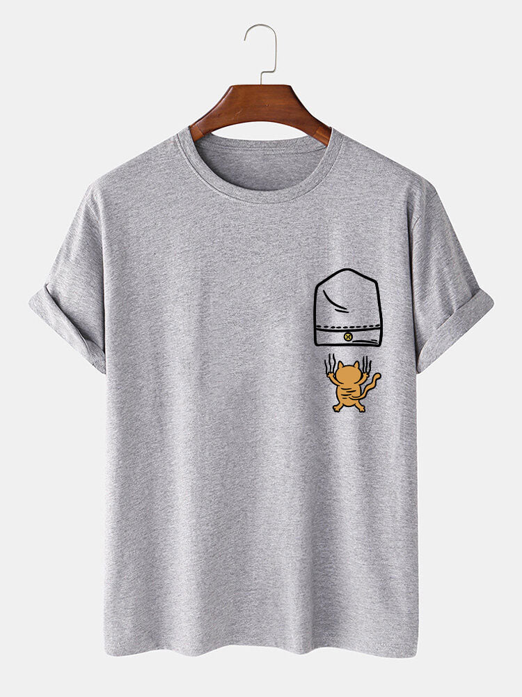 Cat Falling From Pocket Print T-Shirt