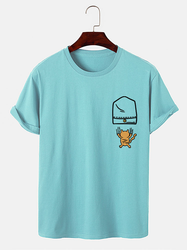 Cat Falling From Pocket Print T-Shirt