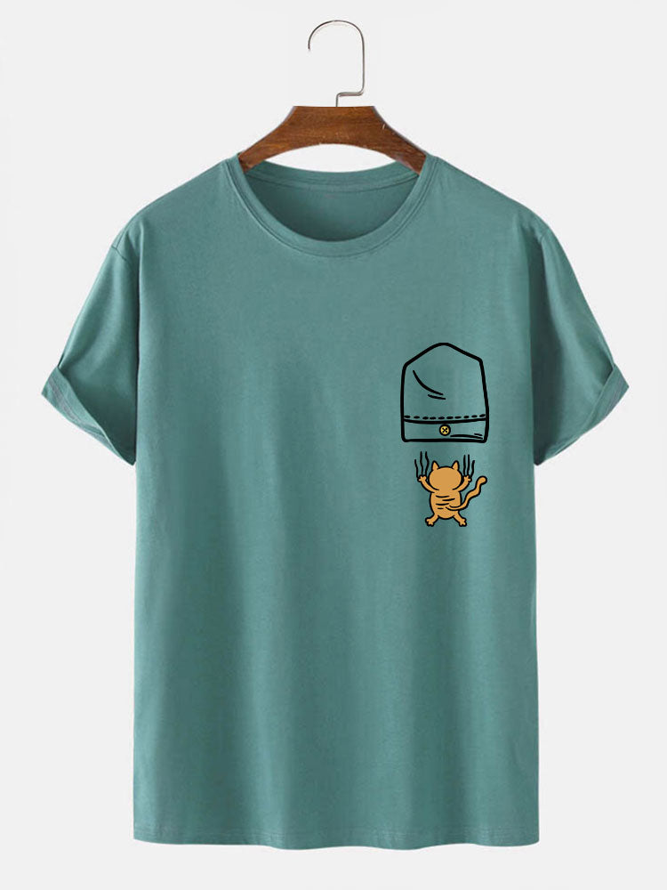 Cat Falling From Pocket Print T-Shirt