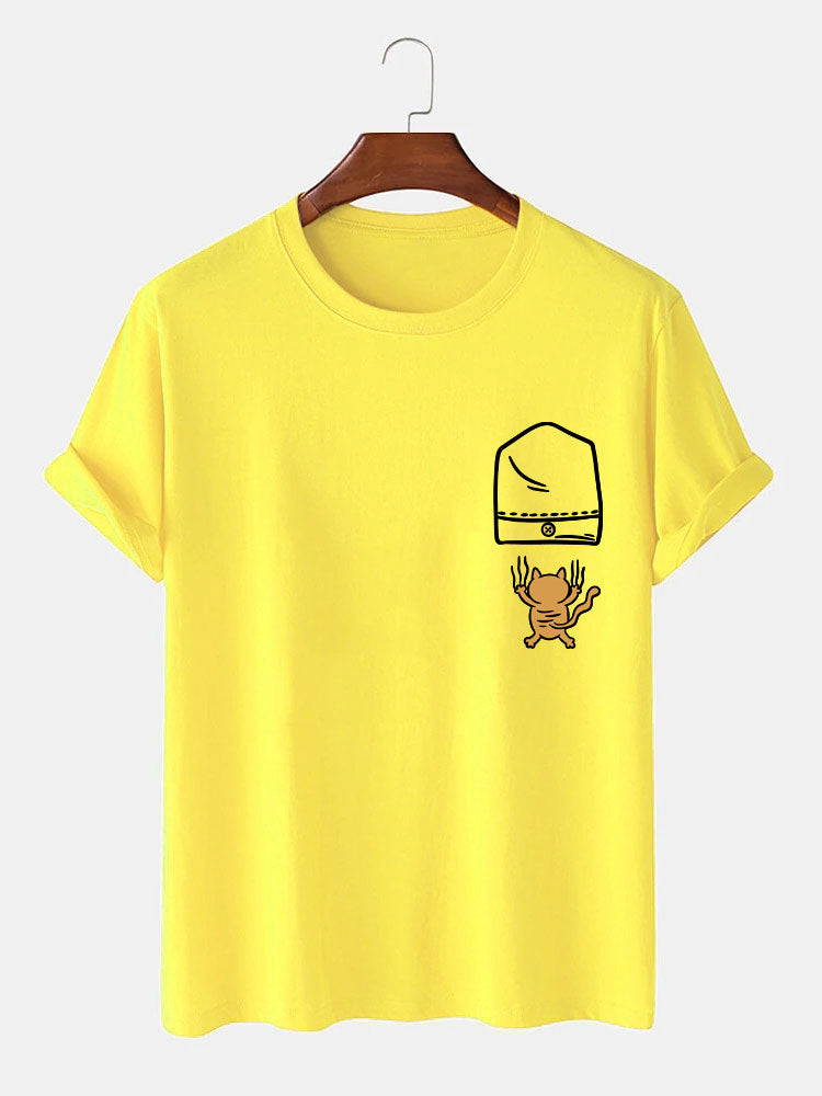 Cat Falling From Pocket Print T-Shirt