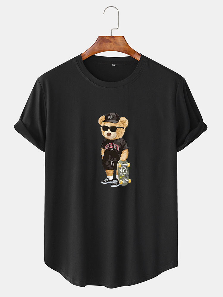 T-shirt à ourlet en arc imprimé Skate Bear