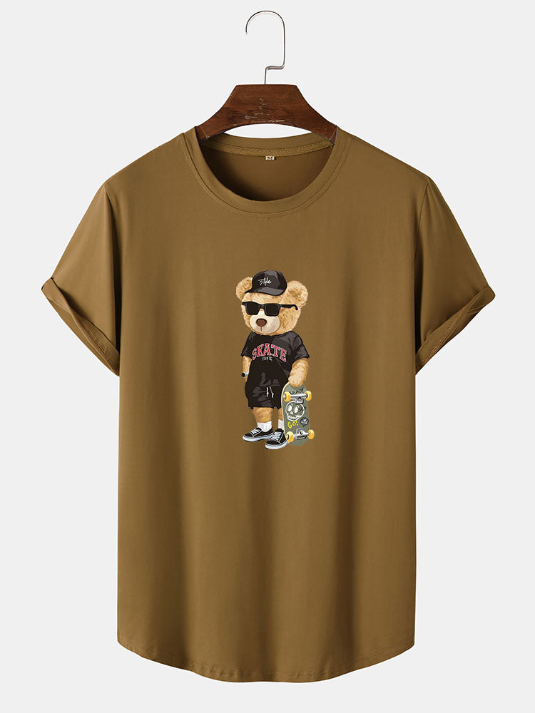 T-shirt à ourlet en arc imprimé Skate Bear